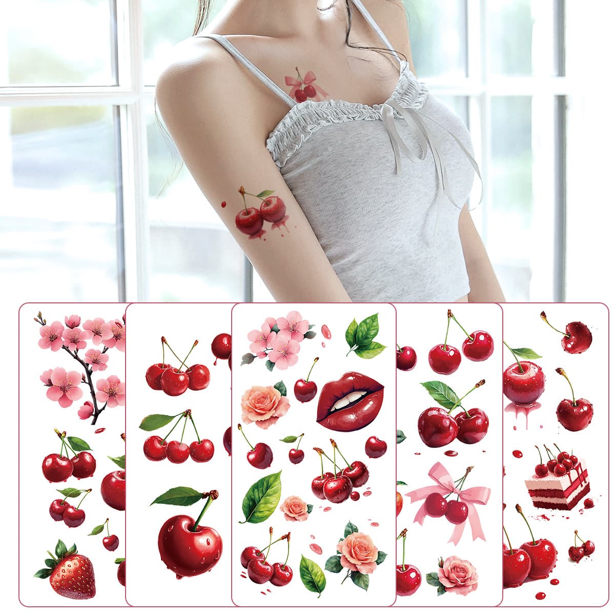 New Color Cherry Fruit Tattoo Sticker 3D Small Fresh Sticker Waterproof Disposable Temporary Tattoo Ladies Tattoo