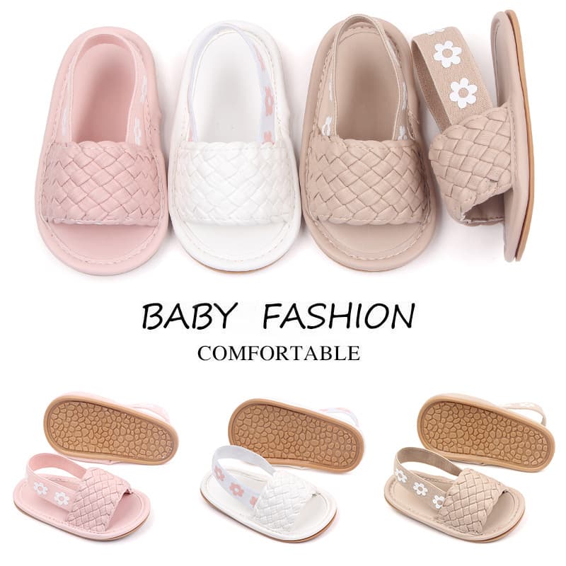 Baby Casual Slip-On Shoes Breathable Anti-Slip Wear-Resistant Low Cut Adhesive Fastening Summer Season PU Material Infant Sandals