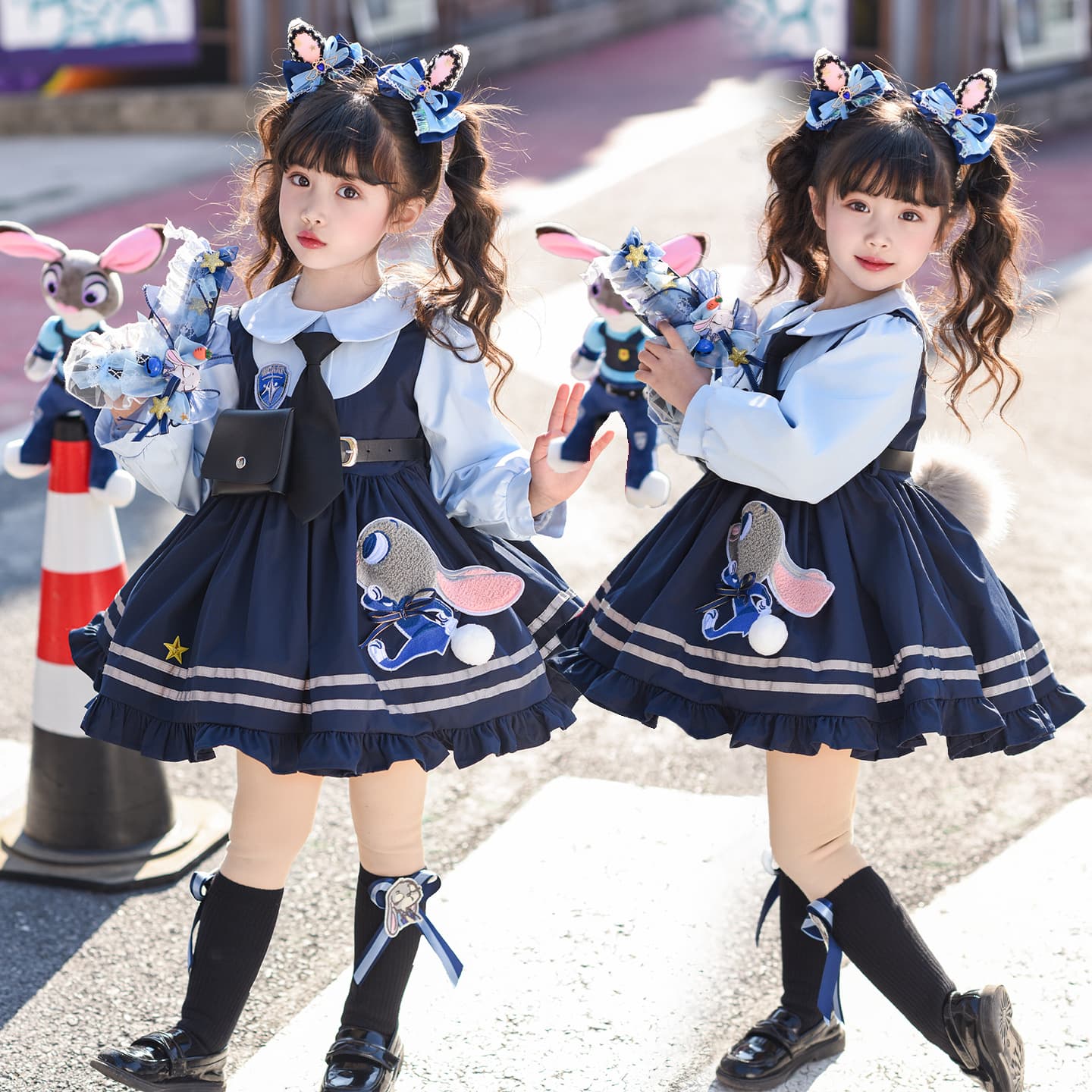 Girl's Cosplay Judy Hopps Dress, Children's Spring Birthday Dress, Baby Bunny Police Officer Lolita Princess Dress