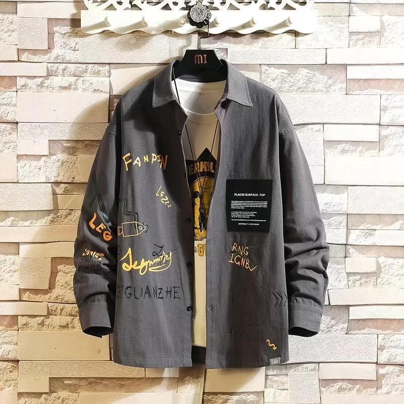 Clearance sale! Low-priced graffiti-print long-sleeved shirts for men, perfect for work, durable, wear-resistant, casual, plus-size.