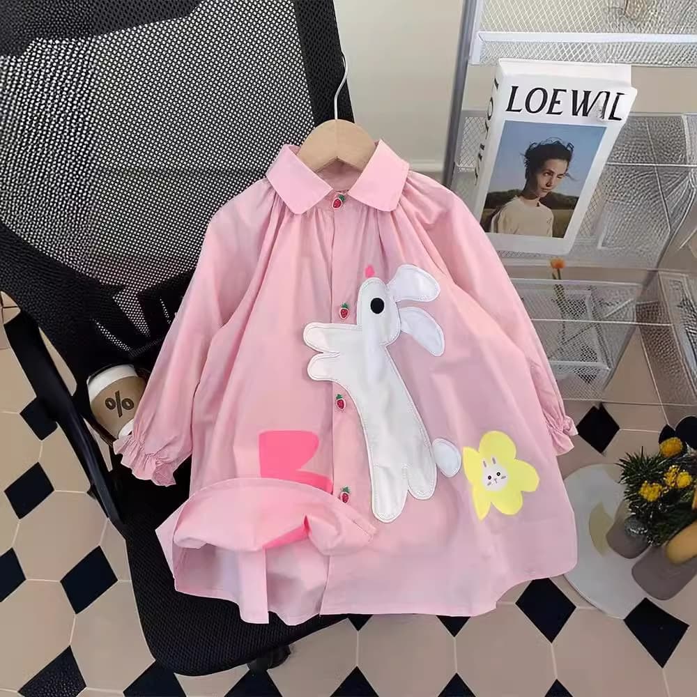 Girls Dress Autumn 2023 New Fashionable Princess Dress Cartoon Shirt Dress Trendy Children Shirt Dress