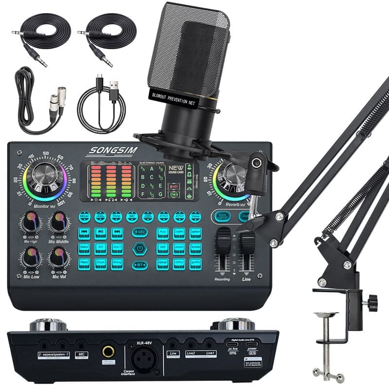 SX97 Sound Card Condenser Microphone Suspension Boom Arm Live Streaming Kit Cross-border Game Mixer ZX320 Microphone