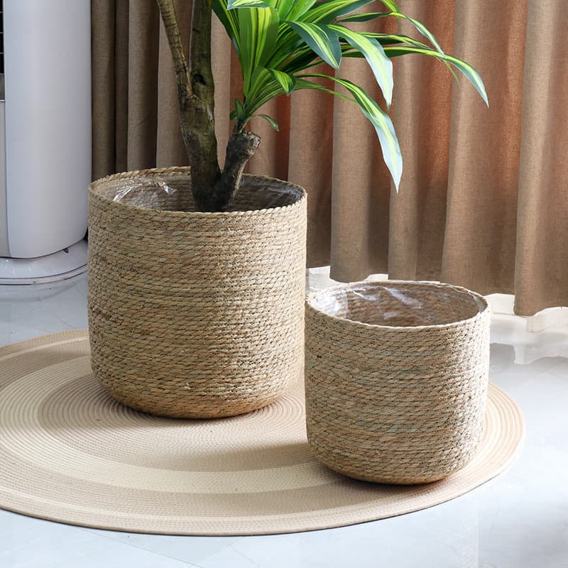 Nordic Rattan Woven Flower Pot Simple Wicker Basket Green Plant Decor Large Outer Pot Living Room Balcony Floor Planter