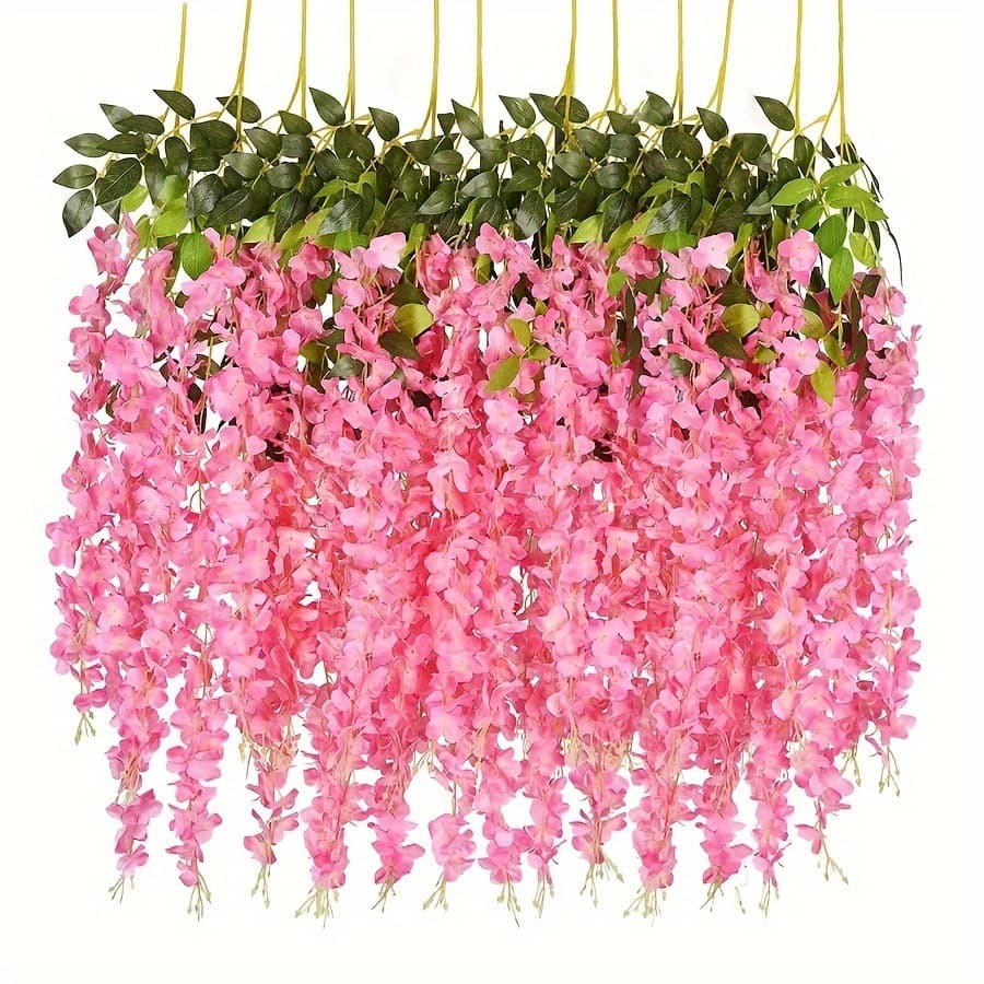 Artificial Golden Shower Wisteria Vine Fake Flower Branch Rattan Garland Plastic Bean Flower Vine Hanging Basket Wall Hanging