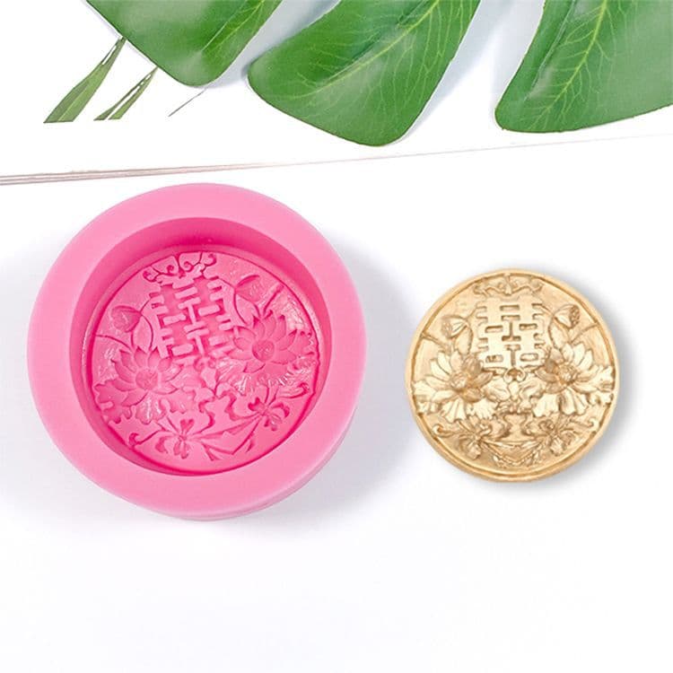 Chinese Style Double Happiness Flower DIY Soap Silicone Mold Relief Lotus Xi Character Chocolate Baking Mold