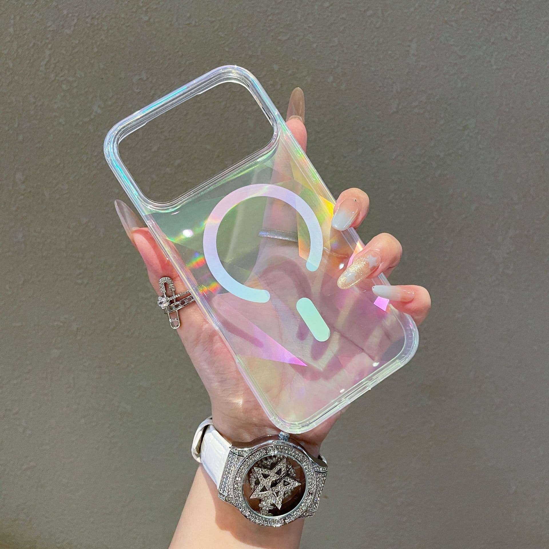 Holographic Diamond Pattern Compatible with iPhone 17 Pro Max Case, Apple 16 PM Glossy Color Plating Magnetic 15 Protective Cover