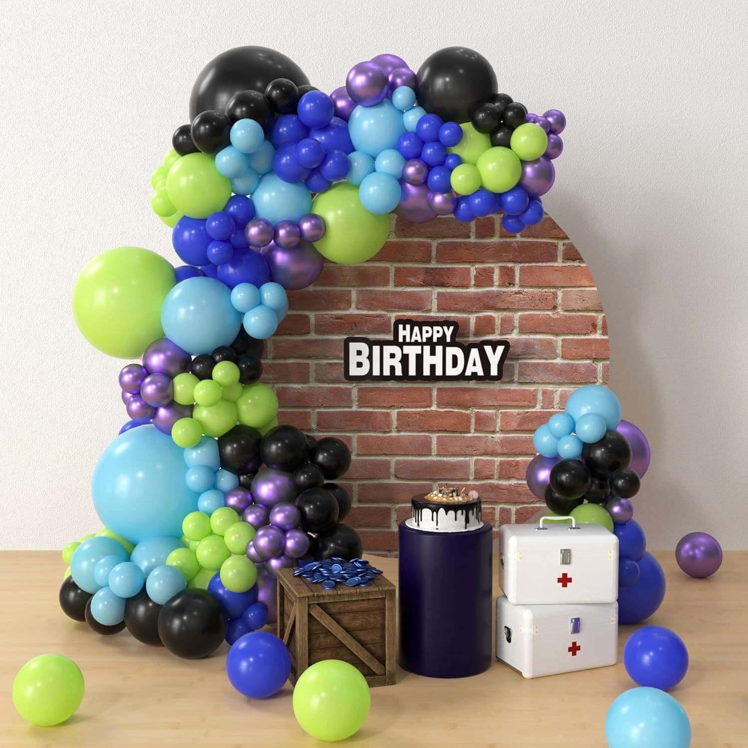Fortress Theme Balloon Arch Set Blue Black Purple Green Latex Balloon Game Night Birthday Decoration