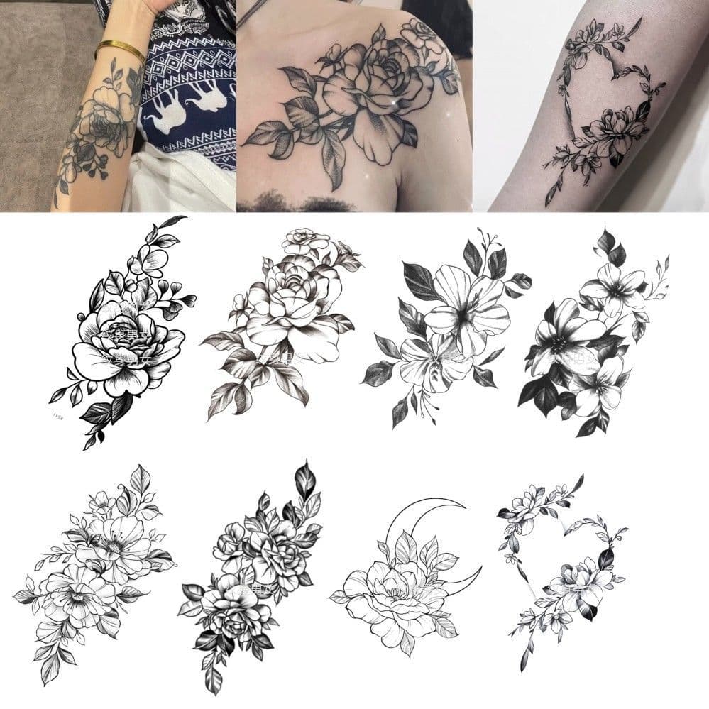 Herbal Juice Wrist Arm Plain Flower English Love Flower Arm Collarbone Cool Men and Women Waterproof Long-lasting Tattoo Stickers