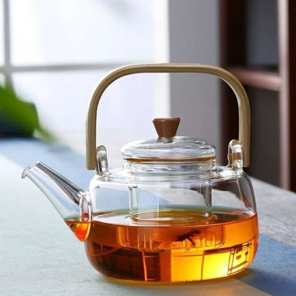Thickened Glass Bamboo-handled Hanging Teapot, Brewing Teapot with Filter for Flower Tea, Cross-border Wholesale from Export Factory