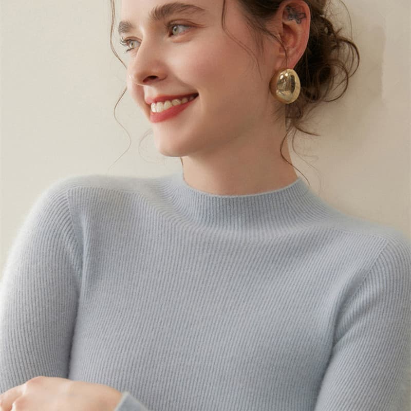 New semi-high neck 100% cashmere sweater women's pure cashmere base layer fitted slim-fit pullover knitwear