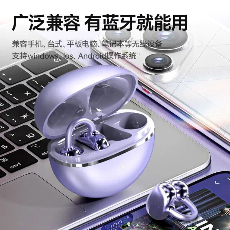 Cross-Border Hot Selling Wireless Bluetooth Earbuds Sports Clip-On Ear Hook Style Compatible with Huawei Sony High-Quality Sound Noise Cancelling Clip-On Earbuds