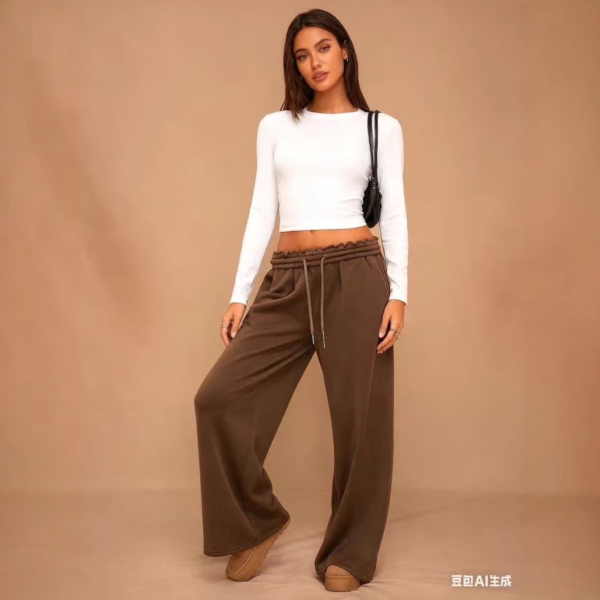 Amazon SHEIN Cross-border European and American Women's Fashion 2025 Fall/Winter Elastic Fleece Loose Wide-leg Sports Casual Pants