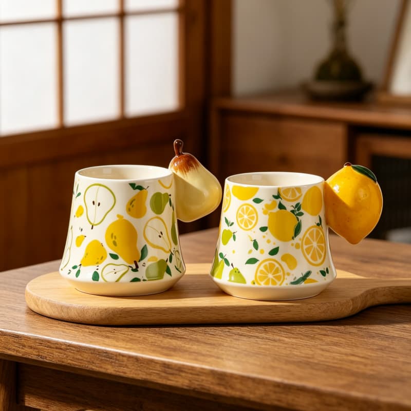 3D Fruit Handle Ceramic Mug Lemon Cup Pear Milk Cup Home Breakfast Cup Cute Water Cup for Women