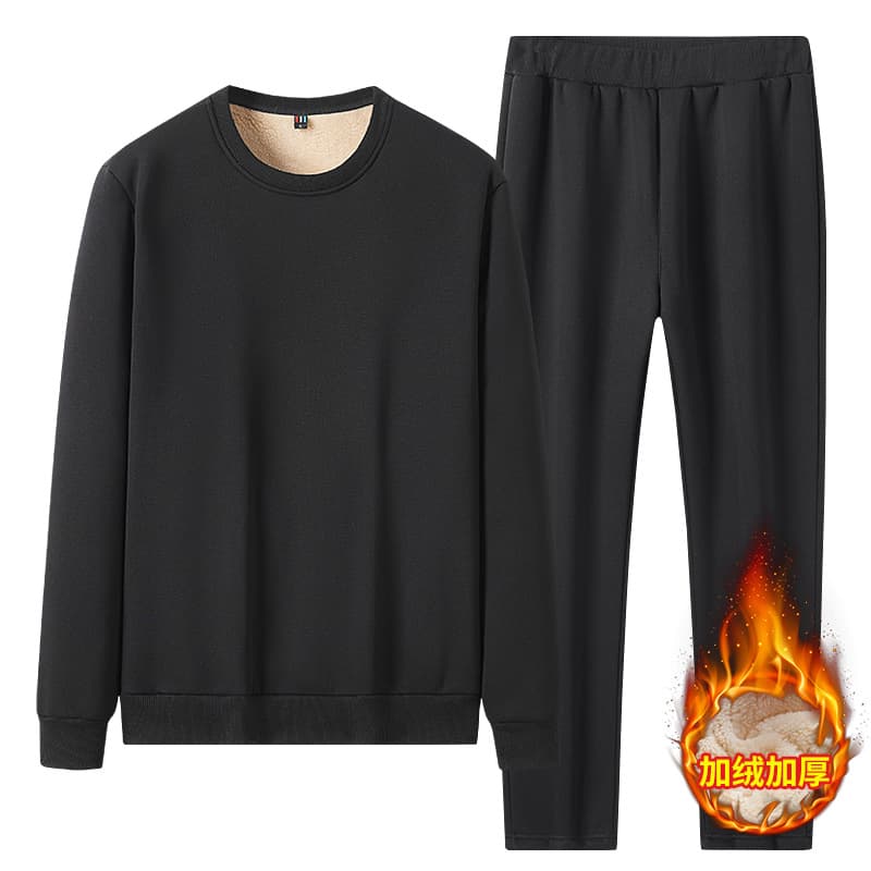 Feisailang Set Cotton Face Fleece-Lined Thickened Sweatshirt Sherpa Set Men's Winter Trend Warmth Extra Thick Style