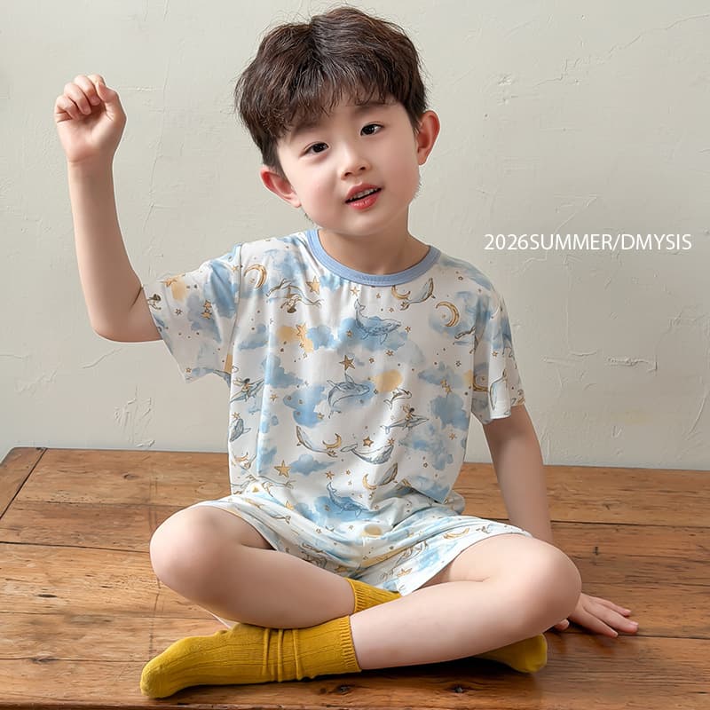 Summer Kids Cartoon Short-Sleeve Homewear Set, Mid-to-Large Children Modal Antibacterial 5-Point Sleepwear Pajamas, Air Conditioning Wear
