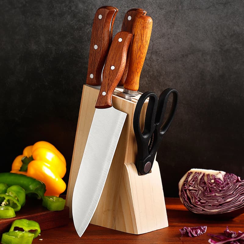 Wholesale Kitchen Knife Set 6 7 Pieces Wooden Handle Slicing Knife Bone Chopper Gift Knife Full Set for Home Use