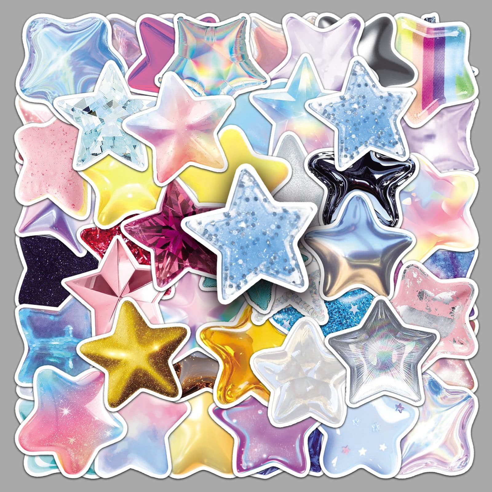 50 3D three-dimensional star stickers cross-border five-pointed star high-end girly heart creative decoration Guka pocket stickers