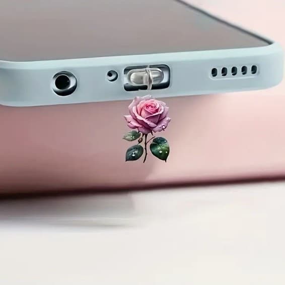 Rose Acrylic Dust Plug Cross-Border Hot Seller Acrylic Phone Dust Plug Pendant Charm Type-C