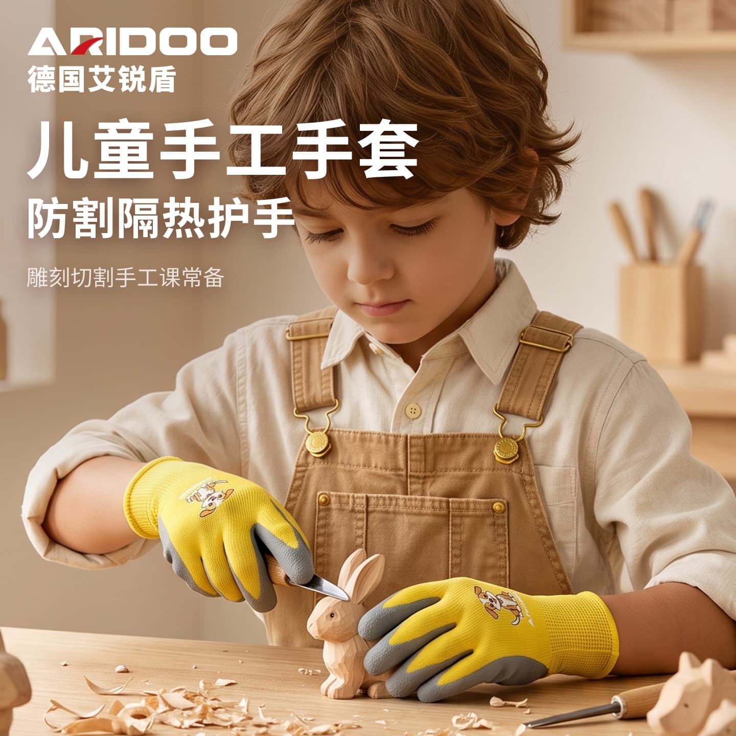Wholesale children's yellow gloves children's parent-child class woodworking class wear-resistant paper-cutting campus classroom protective gloves