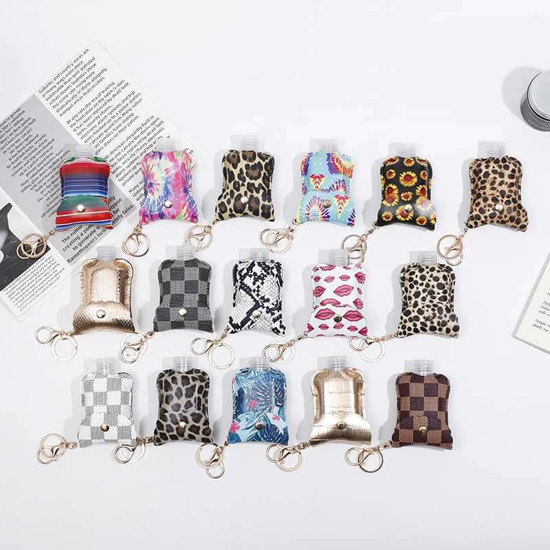 Cross-border Amazon Hand Sanitizer Leather Keychain Portable Disinfectant PU Leather Case Empty Bottle Keychain Wholesale