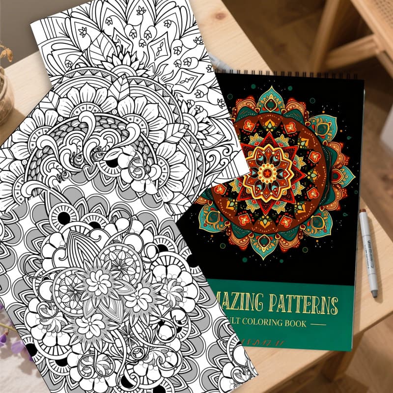 Hot A4 Amazing Pattern Coloring Book with Spiral Binding, Plain Paper for Doodling and Coloring