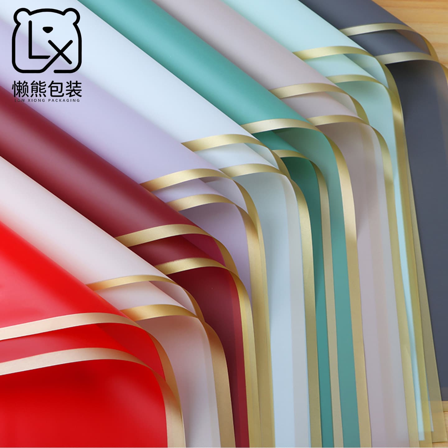 Waterproof Gold Edge Jelly Film Floral Packaging Paper Valentine's Day Bouquet Wrapping Paper for Flower Shops And Art Arrangements