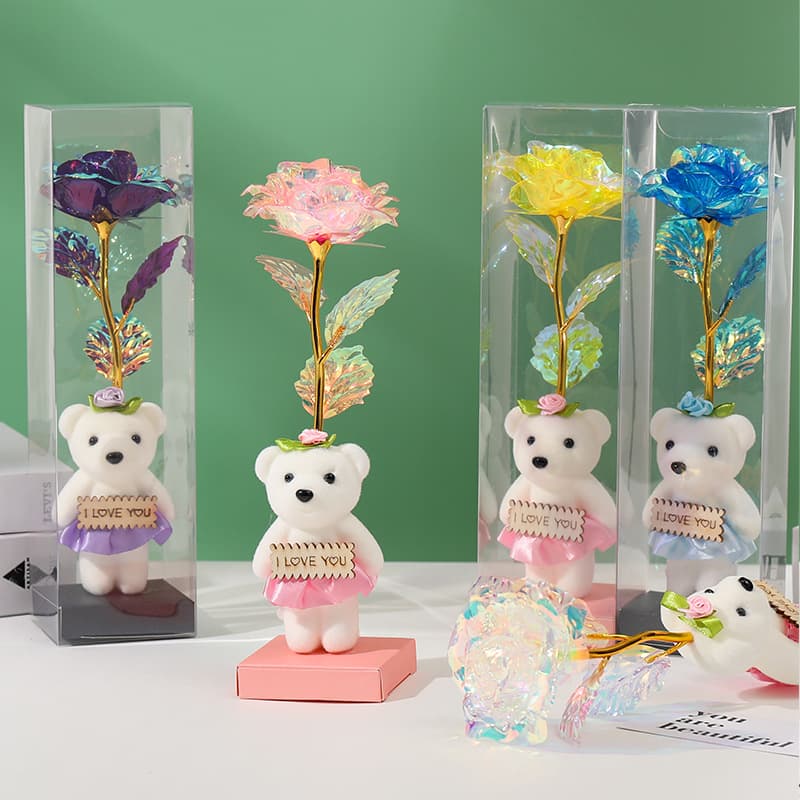 Colorful Gold Flower Gold Foil Rose Artificial Flower Bear Chinese Valentine's Day Christmas Mother Teacher's Day Event Small Gift