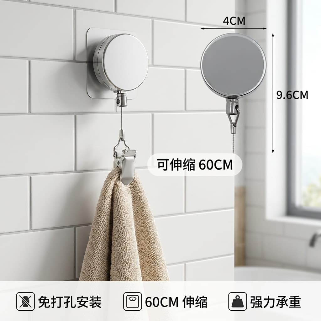 Cross-border best-selling 4cm all-metal easy-pull buckle double-sided tape punch-free towel clip metal keychain easy-pull