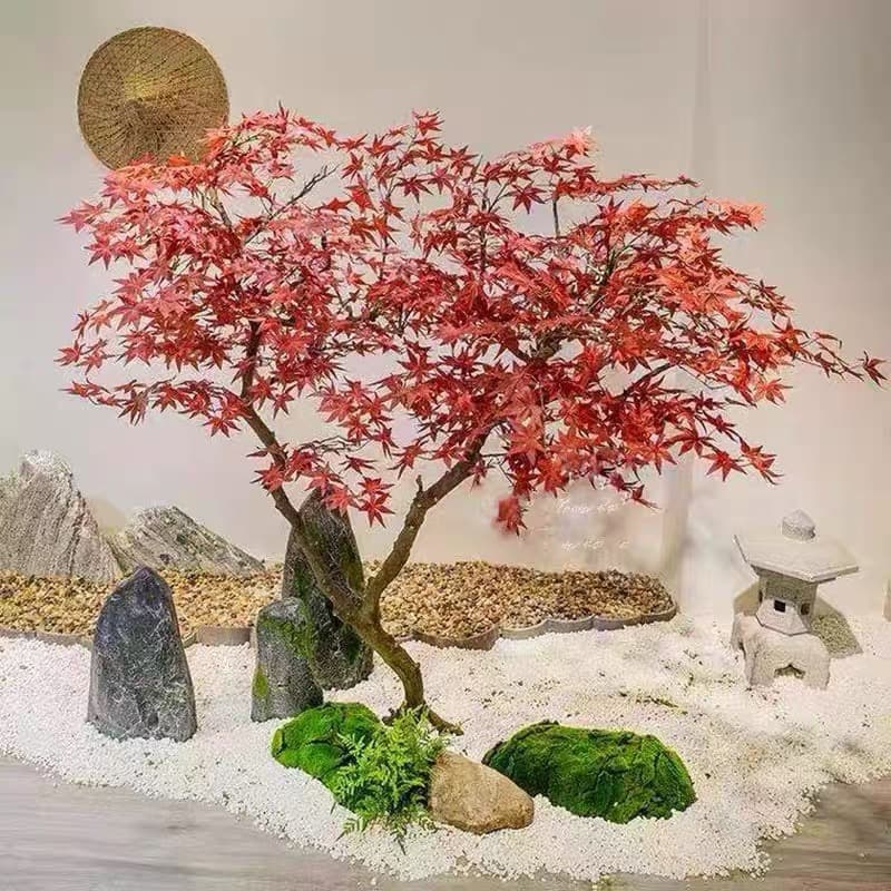 Artificial Red Maple Tree Japanese Style Green Plant Landscape Decoration Chicken Claw Maple Indoor Window Bonsai Floor-Standing Fake Tree