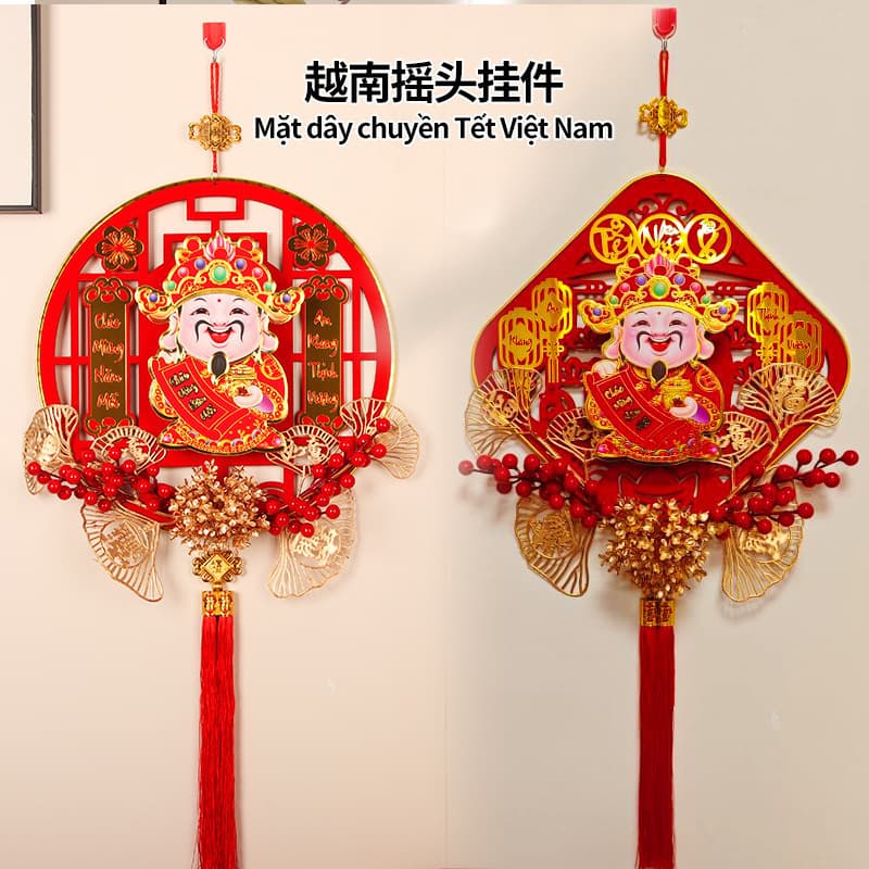 Export Shaking Head God of Wealth Spring Festival Hanging Ornament, Vietnamese Text Automatic Nodding Hanging Decoration, 2026 Horse Year Hanging Ornament