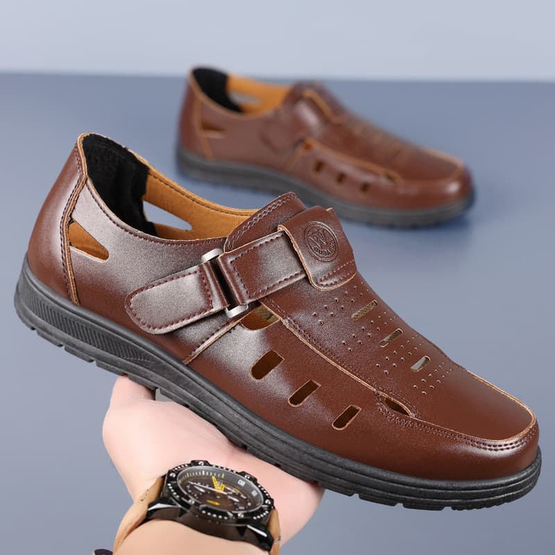 Men's Cross-Border Leather Shoes Business Casual Formal Loafers Soft Sole Summer Men's Sandals Middle-Aged Dad Shoes Beach Shoes