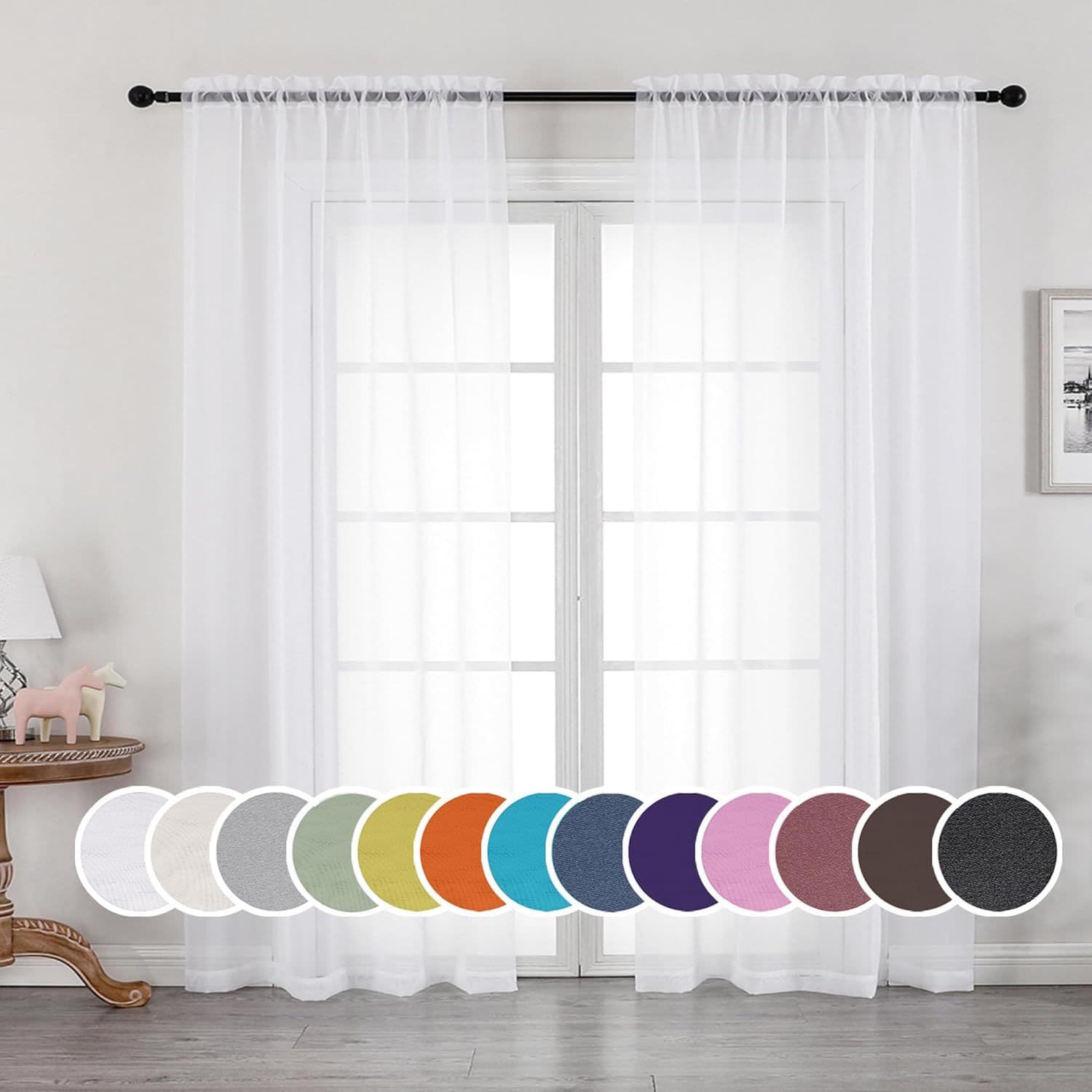 Solid Basic Rod Pocket Sheer Curtains for Kitchen Bedroom Living Room Patio Light Filtering Rod Pocket Window Curtains for Bedroom