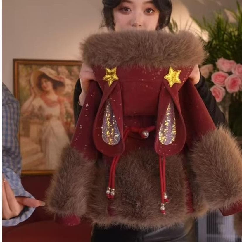 W307 Fashionable Faux Leather Coat Stylish New Thickened Winter Fashion Frog Button Korean Style Children Warm Fuzzy Leather Outer