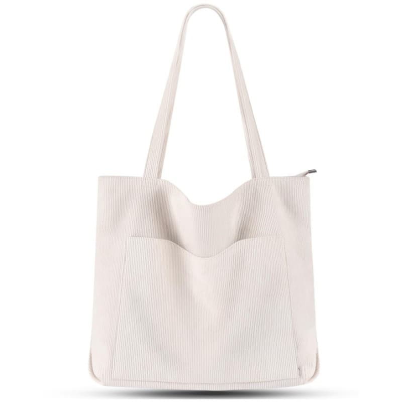 New Corduroy Handbag for Women, Large Shoulder Bag with Zipper and Pockets, Suitable for College and Work