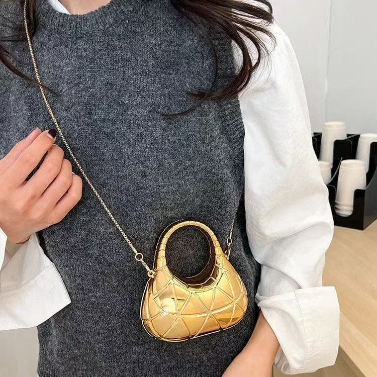 Niche Rhombus Box Bag for Women 2025 New Model Exquisite Chain Crossbody Bag Heavy Metal Texture Hand-Held Crescent Bag