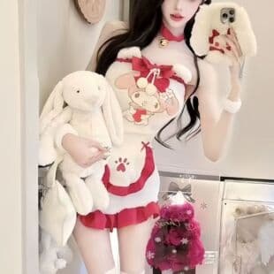 Sexy Hostess Performance Costume Maid Outfit KT Milk Cat Bear Dress Plaid Lace Nightgown Private Room Bodycon Skirt