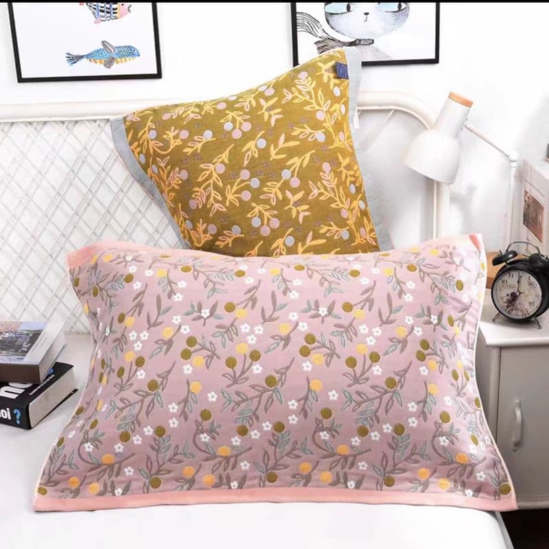 Cotton gauze pillowcase couples cartoon jacquard thickened eight-layer thickness breathable drop shipping breathable thickened