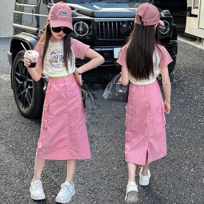 Girls Summer Outfit 2025 New Stylish Large-size Children Summer New Chinese Style Short Sleeve Skirt Two-piece Set