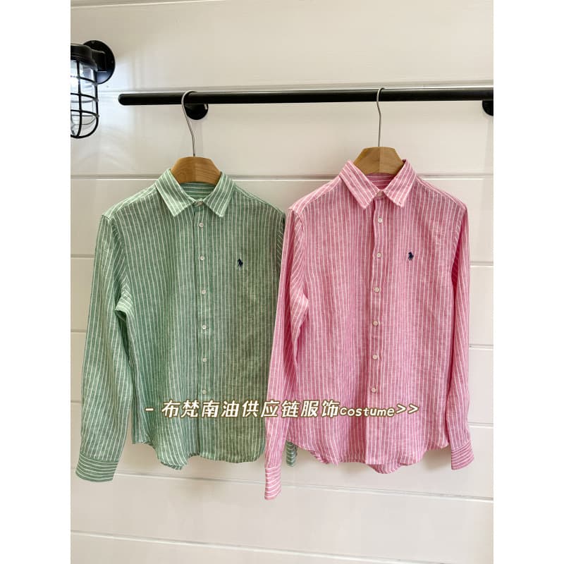 High-Quality Ralph Lauren Logo Embroidered Striped Linen Collared Shirt for Women, New Spring/Summer Loose-Fitting Versatile Shirt