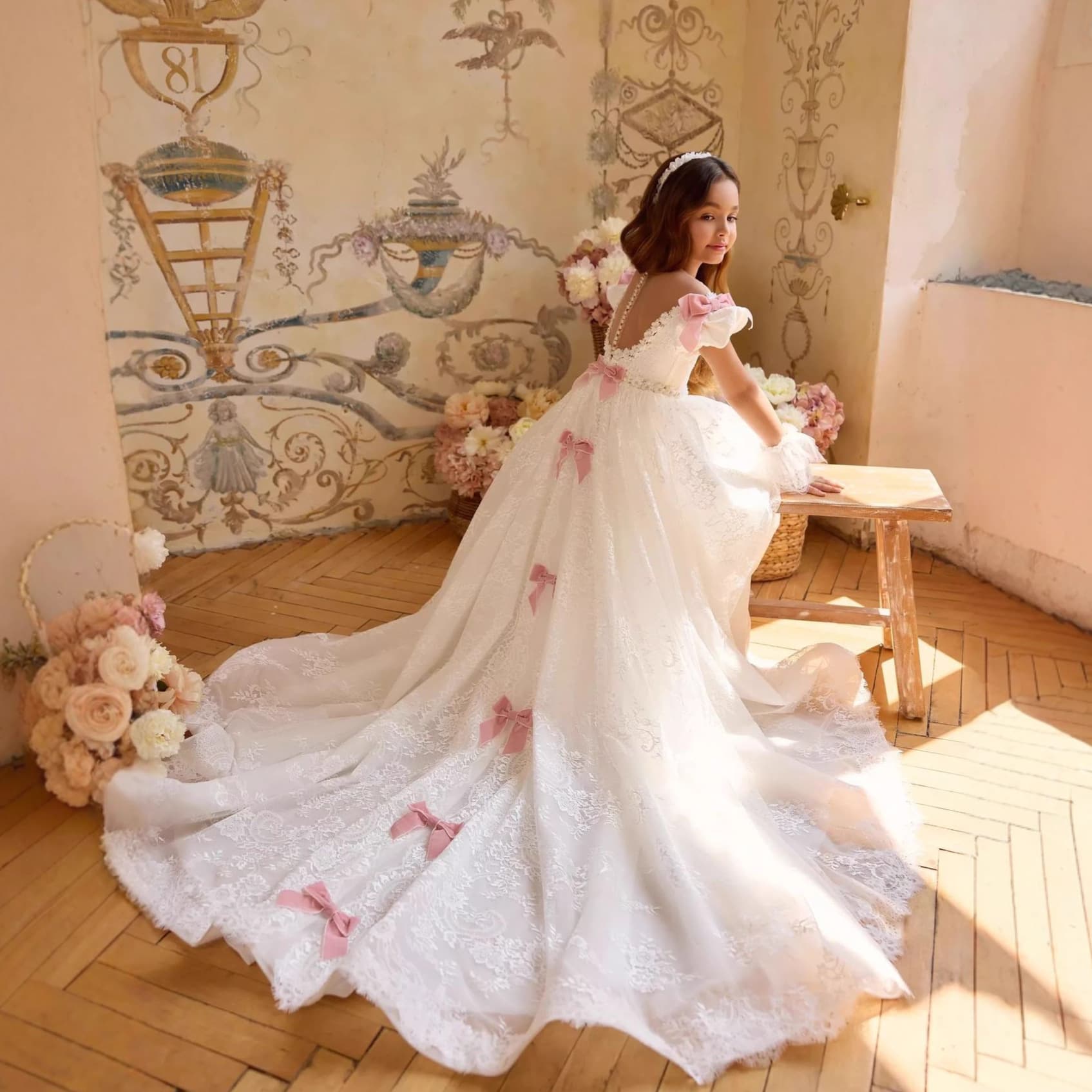 Vintage Girls Princess Dress Summer New Flower Fairy Gown Children Birthday Dress Summer Flower Performance
