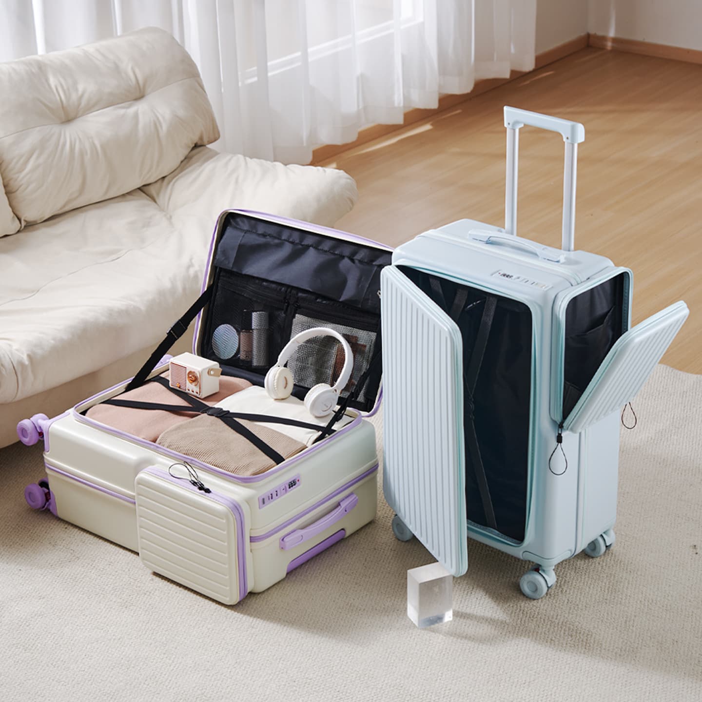 Side-opening suitcase with deep warehouse 20 inches new multi-functional trolley suitcase for women boarding universal wheel suitcase for men