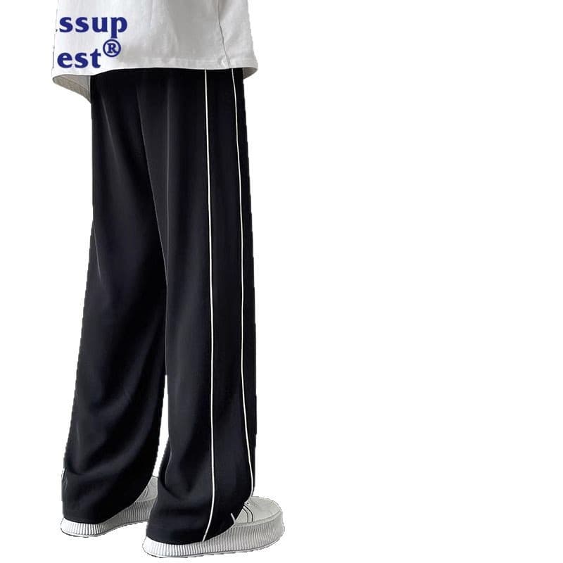 WASSUP Striped Casual Pants for Men 2025 Summer Thin Loose Straight-Leg Ice Silk Pants Curved Blade Wide-Leg Cargo Pants