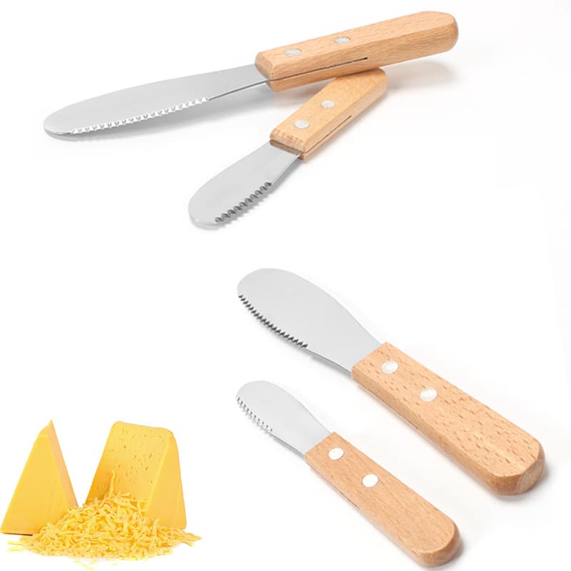 In stock: Beechwood handle cheese knife, cheese scraper, jam knife, baking tool.