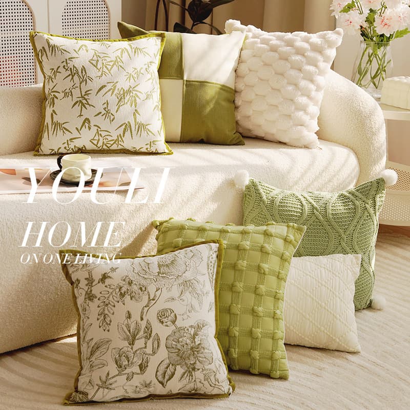 Simple Chinese Bamboo Leaf Light Luxury French Style Living Room Cushion Pillow Cover Throw Pillow for Sofa Window Sill Bed