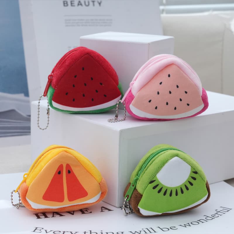 Cartoon Children's Holiday Gift Creative Plush 3D Triangular Fruit Coin Purse Keychain Pouch