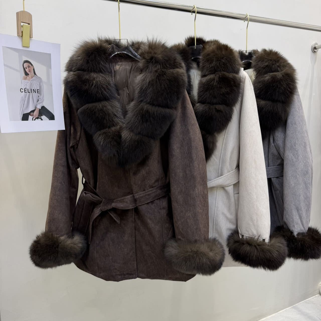 Premium Real Fox Fur Collar Suede Down Coat Women's Mid-Length Tie Waist Winter Outerwear Wholesale
