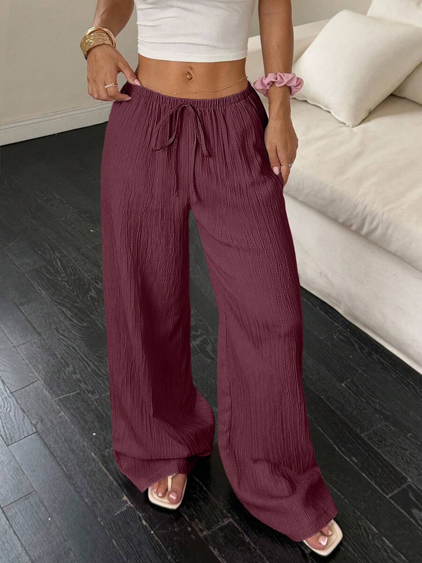 Cross-border Wish, Amazon, foreign trade European and American stylish casual pants, 2025 autumn new arrival, solid color straight-leg long pants for women