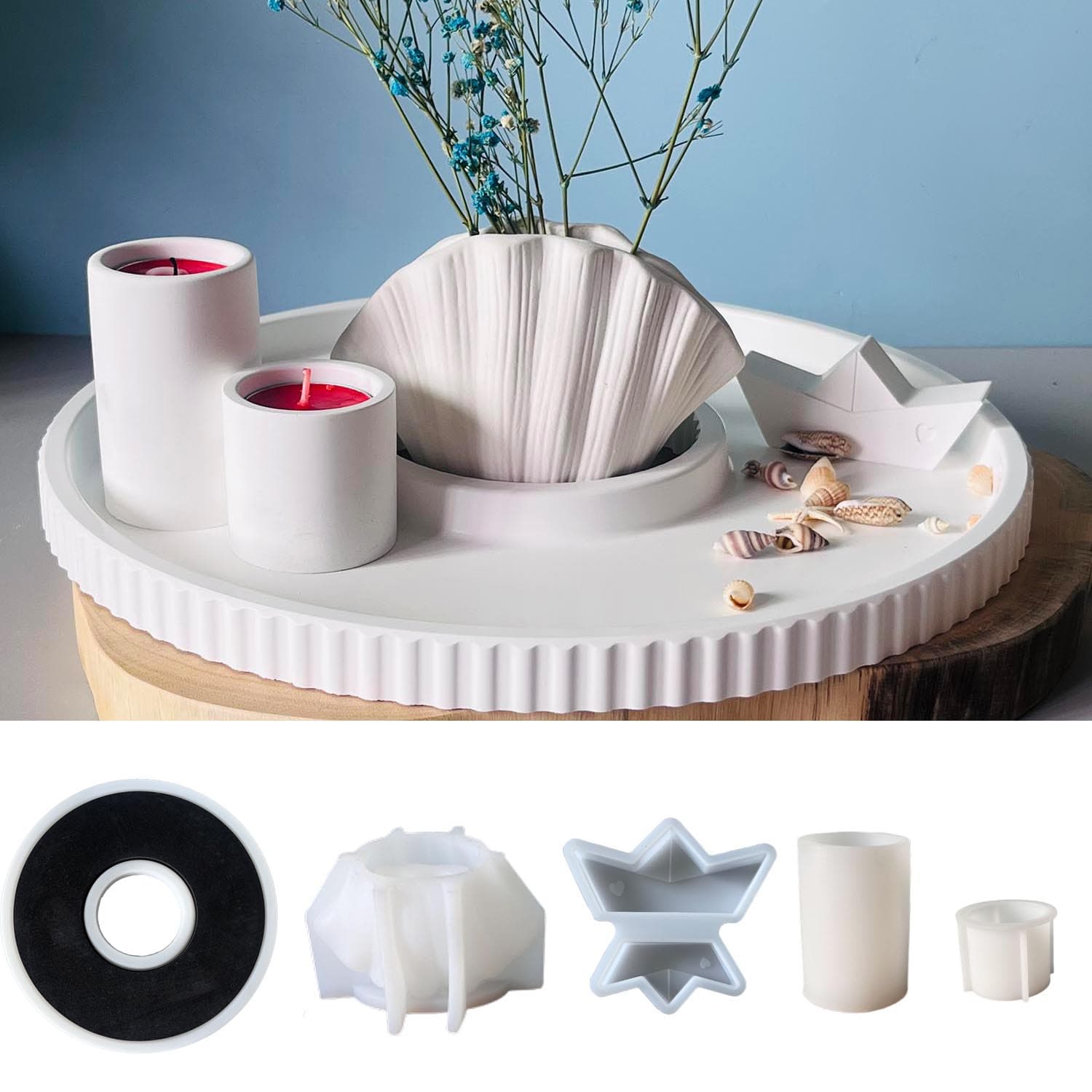 30cm Striped Decorative Tray Dish Silicone Mold Round Tray Shell Vase Candle Holder Decoration Mold