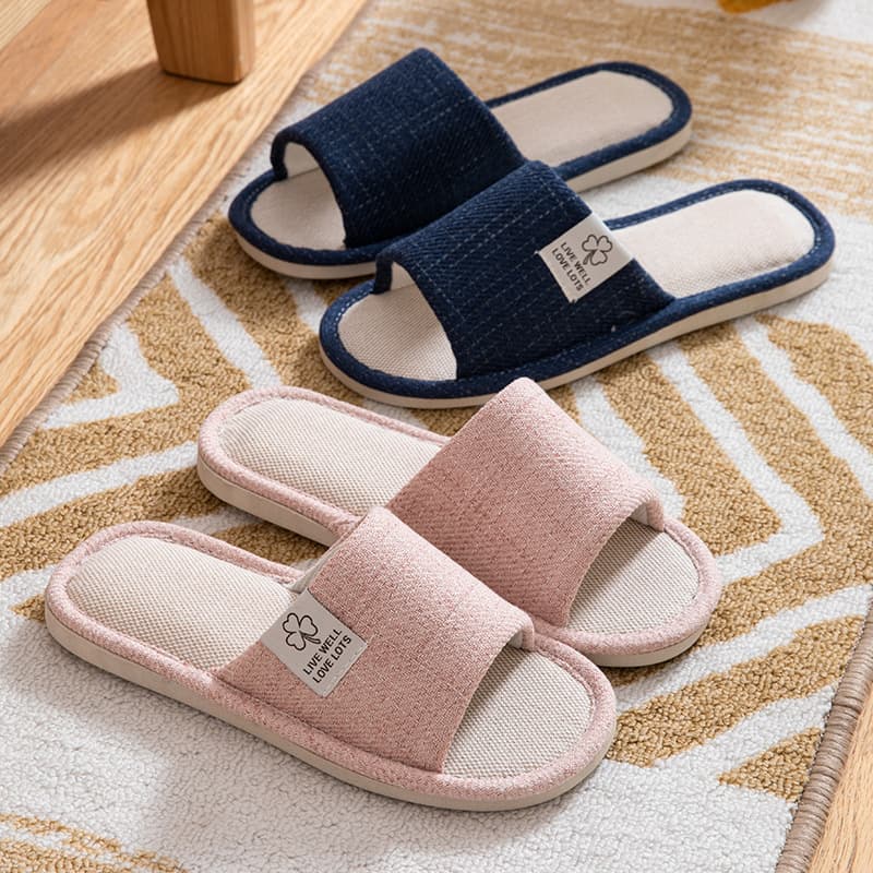 Home Linen Slippers Women's Indoor Anti-slip Wear-resistant Couple Slippers Men's All-season Floor