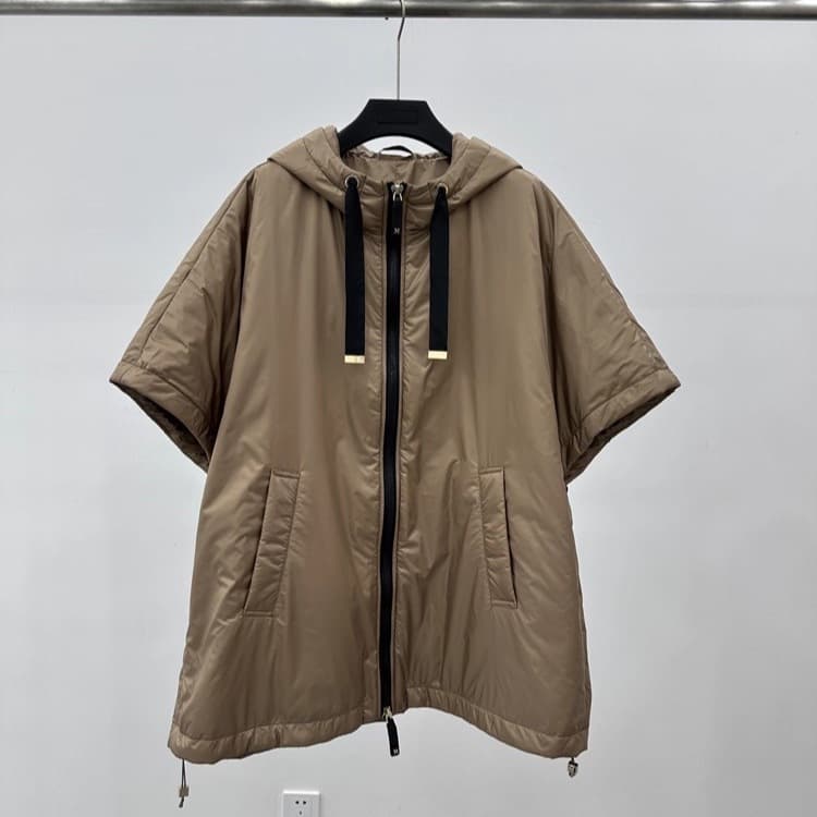 2025 New Loose Cape Hooded Down Jacket Mid-Length Half-Sleeve Vest European Fashion Outerwear